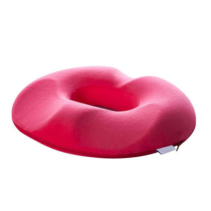 Rotes orthopädisches Sitzkissen, ergonomisch, rund, für Komfort und Druckentlastung.