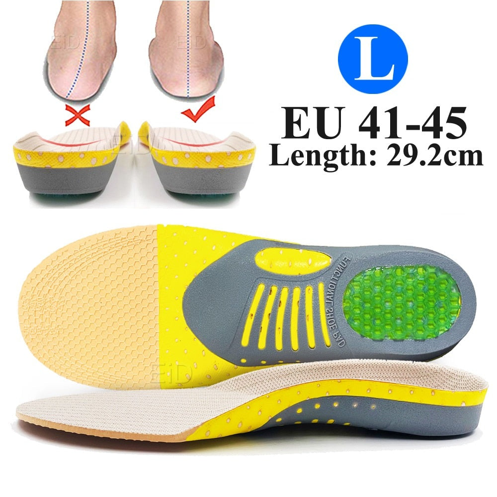 Gel-Einlegesohlen, gelb-grau, Größe EU 41-45, Länge 29,2 cm, Fußunterstützung, Dämpfung.