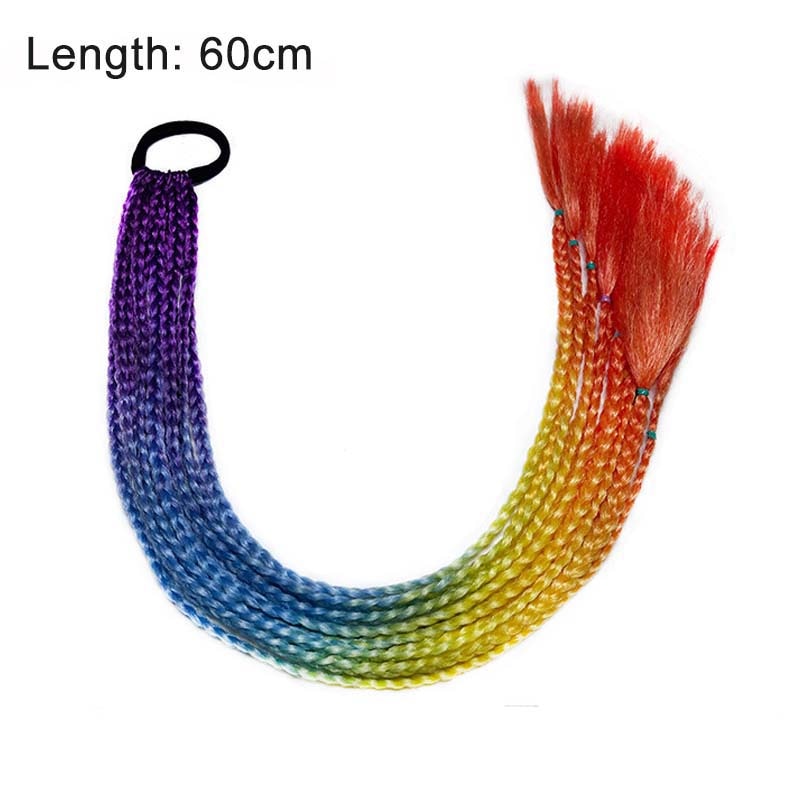 Bunte Kunsthaarverlängerung, 60 cm, Regenbogenfarben, geflochten, für modische Frisuren.