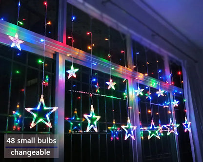 LED-Stern-Lichterkette, bunt, 48 kleine Glühbirnen, wechselbar, Fensterdekoration.