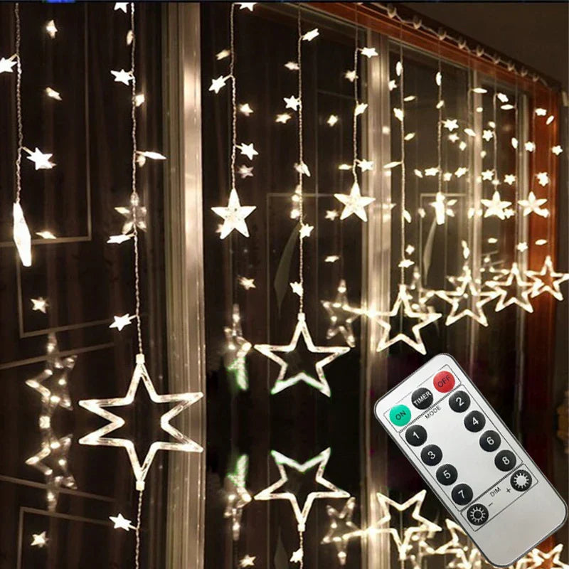 LED-Lichterkette Sterne mit Fernbedienung, warmweiß, Fensterdekoration, Weihnachten.