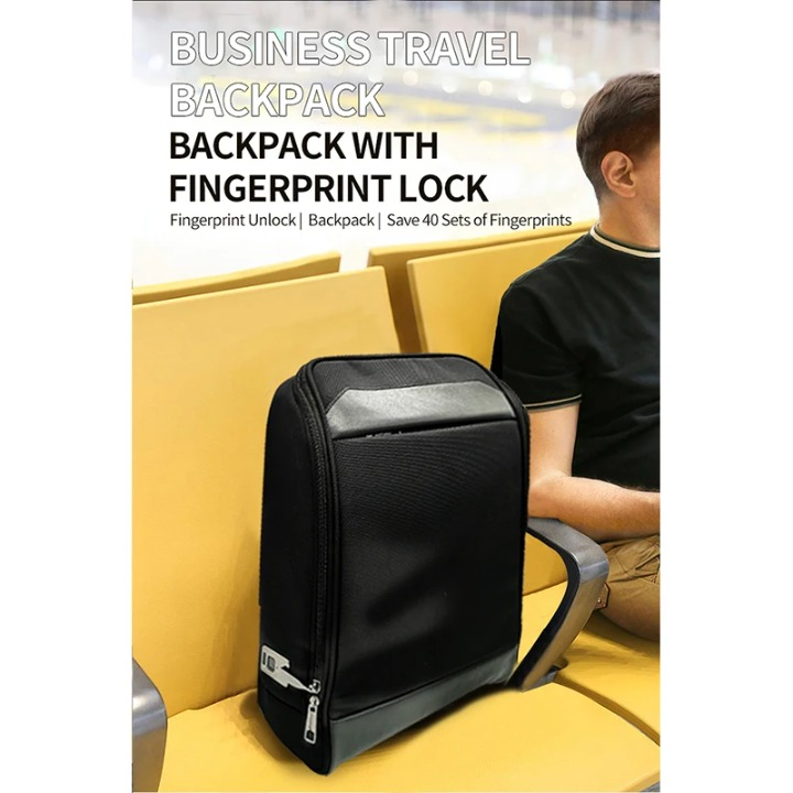 Business-reseryggsäck med intelligent fingeravtryckslås – stöldsäker USB-laddningsdesign