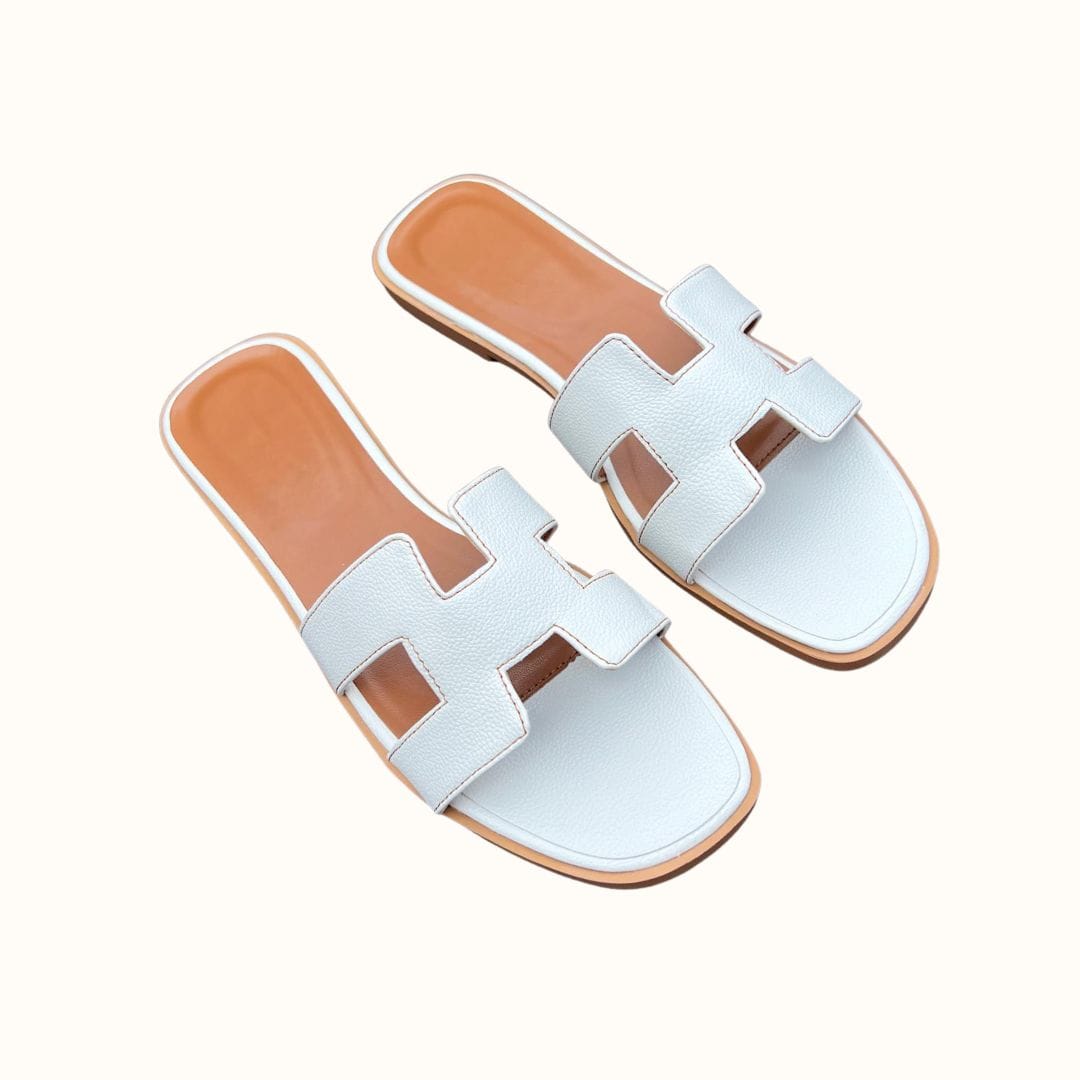Weiße Ledersandalen für Damen, flach, modisch, Sommerschuhe, rutschfest.