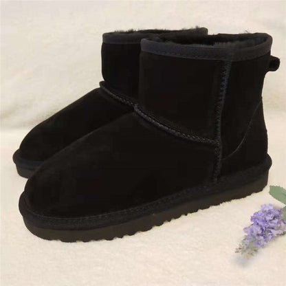 Schwarze Damen-Winterstiefel aus Wildleder, warm gefüttert, rutschfeste Sohle, modisch.