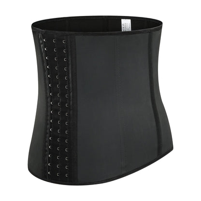Schwarzes Latex-Taillenkorsett mit Hakenverschluss, formend, für Damenmode.