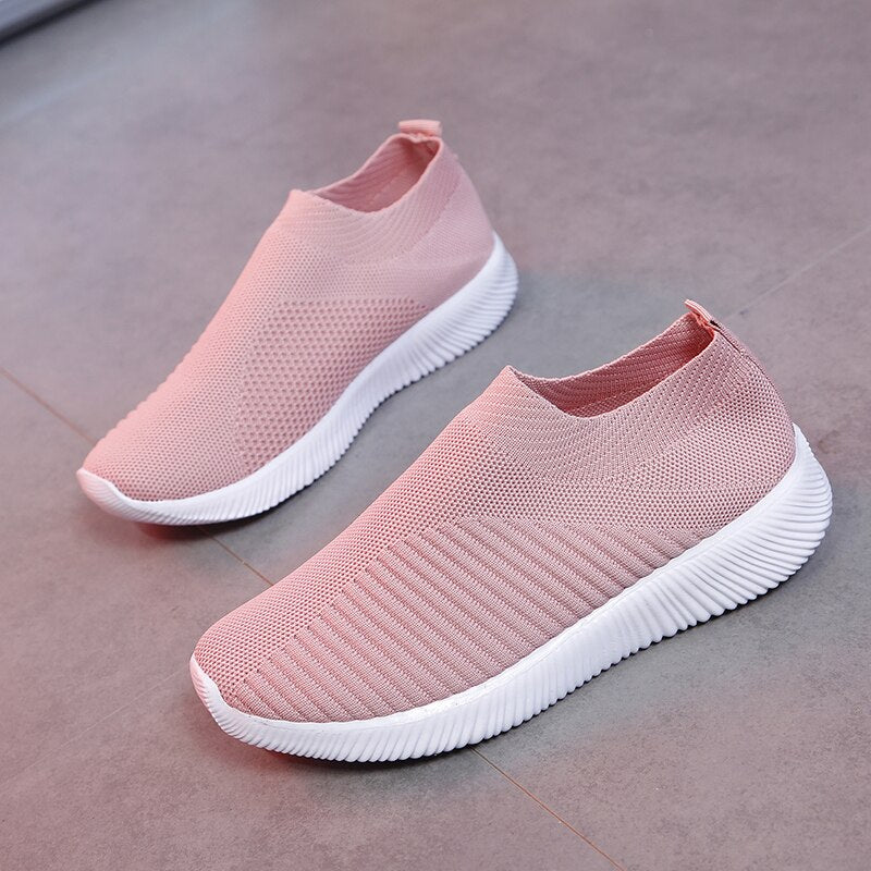 Rosa Damen-Sneaker aus Strickstoff, rutschfeste Sohle, bequem, modisch, Freizeitschuh.
