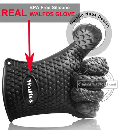 Schwarzer Walfos Silikon-Ofenhandschuh, BPA-frei, rutschfest, hitzebeständig, Küche.