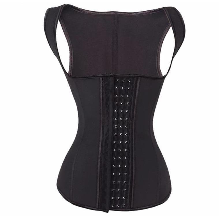 Schwarzes Taillenkorsett aus Latex mit Hakenverschluss, figurformend, Damenmode.
