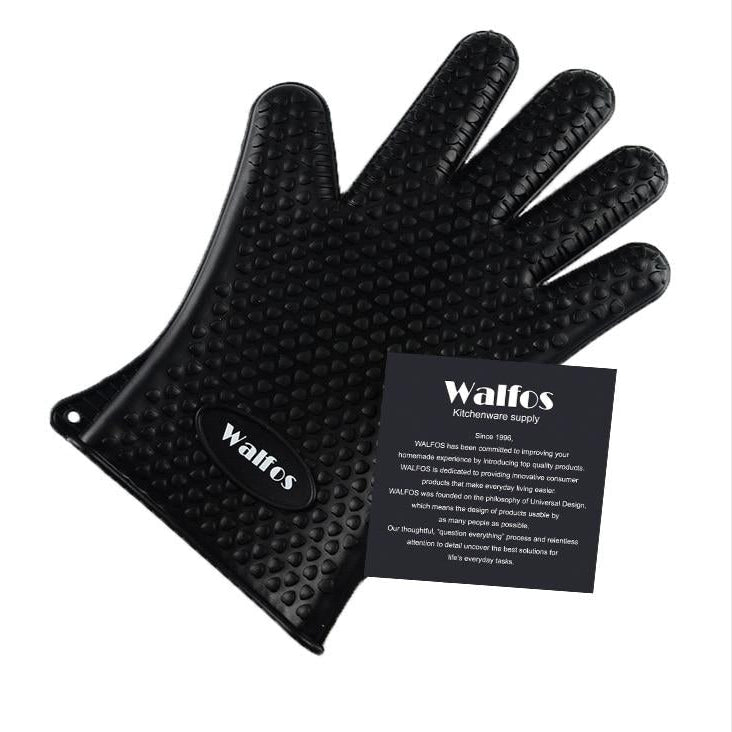 Schwarzer Walfos Silikon-Ofenhandschuh, hitzebeständig, rutschfest, für Küche und Grill.