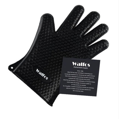 Schwarzer Walfos Silikon-Ofenhandschuh, hitzebeständig, rutschfest, für Küche und Grill.