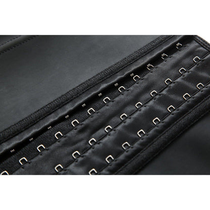 Schwarzes Korsett mit Hakenverschluss, eng anliegend, Taillenformer, Satinmaterial.