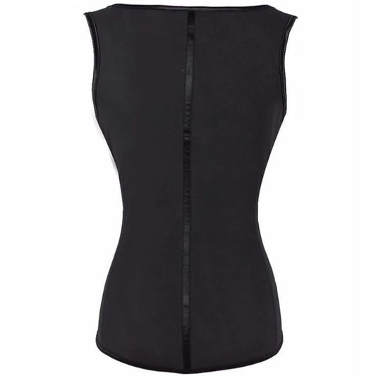 Schwarze Neopren-Taille Trainer Weste, ärmellos, Rückansicht, Fitness, Shapewear.