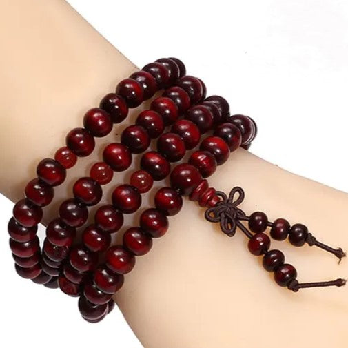 Rotes Holzarmband, Gebetskette, handgefertigt, elastisch, spiritueller Schmuck, Unisex.