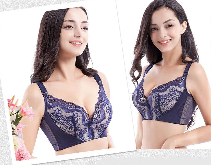 Damen-BH, dunkelblau, Spitze, Push-up, bequem, sexy Dessous, Unterwäsche, Mode, elegant.