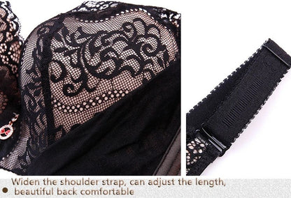 Schwarzer Spitzen-BH mit verstellbaren Trägern, komfortabel, elegantes Design.