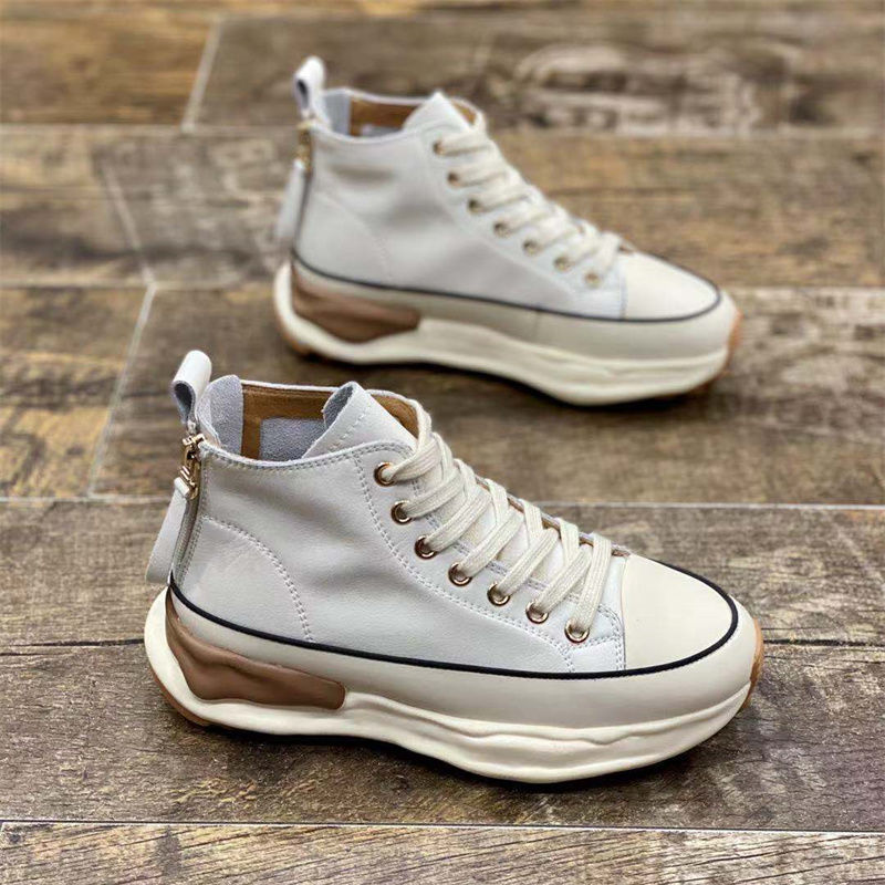 Weiße High-Top-Sneaker, Leder, dicke Sohle, modisch, Unisex, Straßenschuhe.