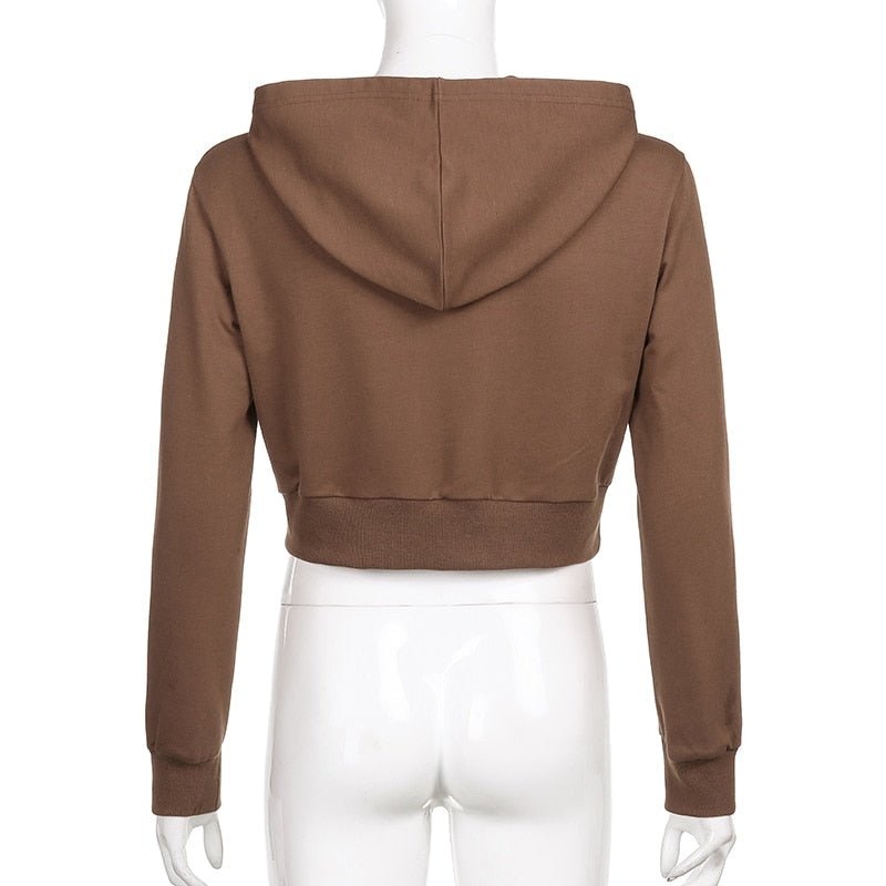 Höstig, trendig figurnära croppad zip-up-hoodie för dam med huva – Alina
