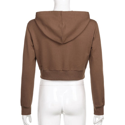 Höstig, trendig figurnära croppad zip-up-hoodie för dam med huva – Alina