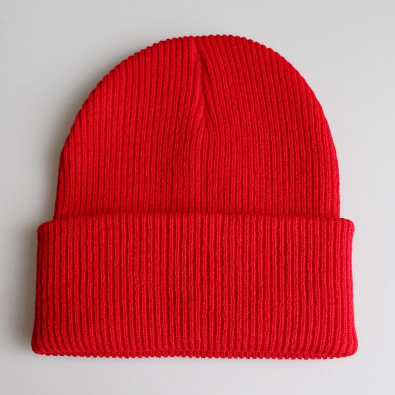 Rote Strickmütze aus Wolle, Unisex, warm, modisch, Winteraccessoire, Freizeitkleidung.