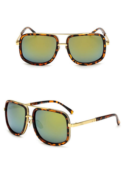Sonnenbrille Herren, eckig, Schildpatt, goldene Bügel, UV-Schutz, modisch, Accessoire.
