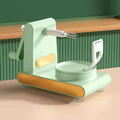 Handbetriebene grüne Apfelschälmaschine, multifunktional, Küchenwerkzeug, modernem Design.