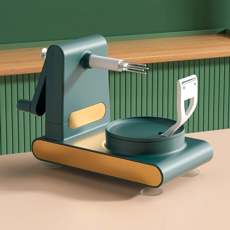 Handbetriebene grüne Apfelschälmaschine, multifunktional, Küchenwerkzeug, modernem Design.