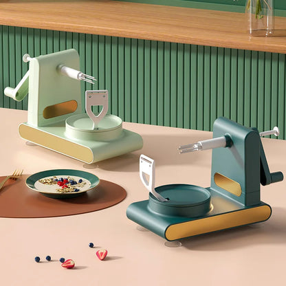 Handbetriebene multifunktionale Apfelschälmaschine, grün, Küchengerät, Obstschneider.
