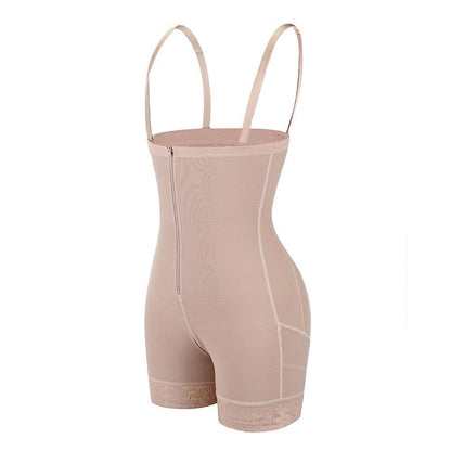 Damen Shapewear Bodysuit, beige, nahtlos, mit Reißverschluss, formend, verstellbare Träger.