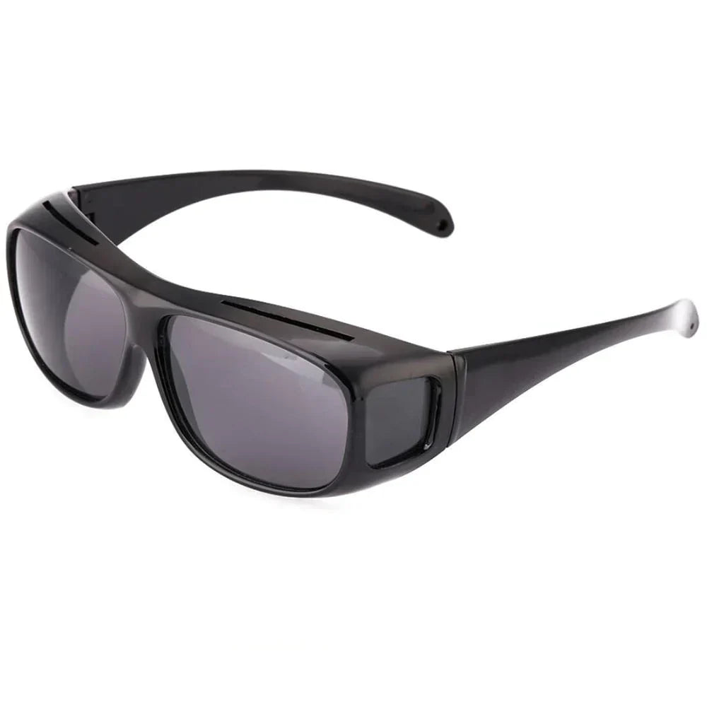 Schwarze Überbrille Sonnenbrille, UV-Schutz, polarisiert, für Brillenträger geeignet.