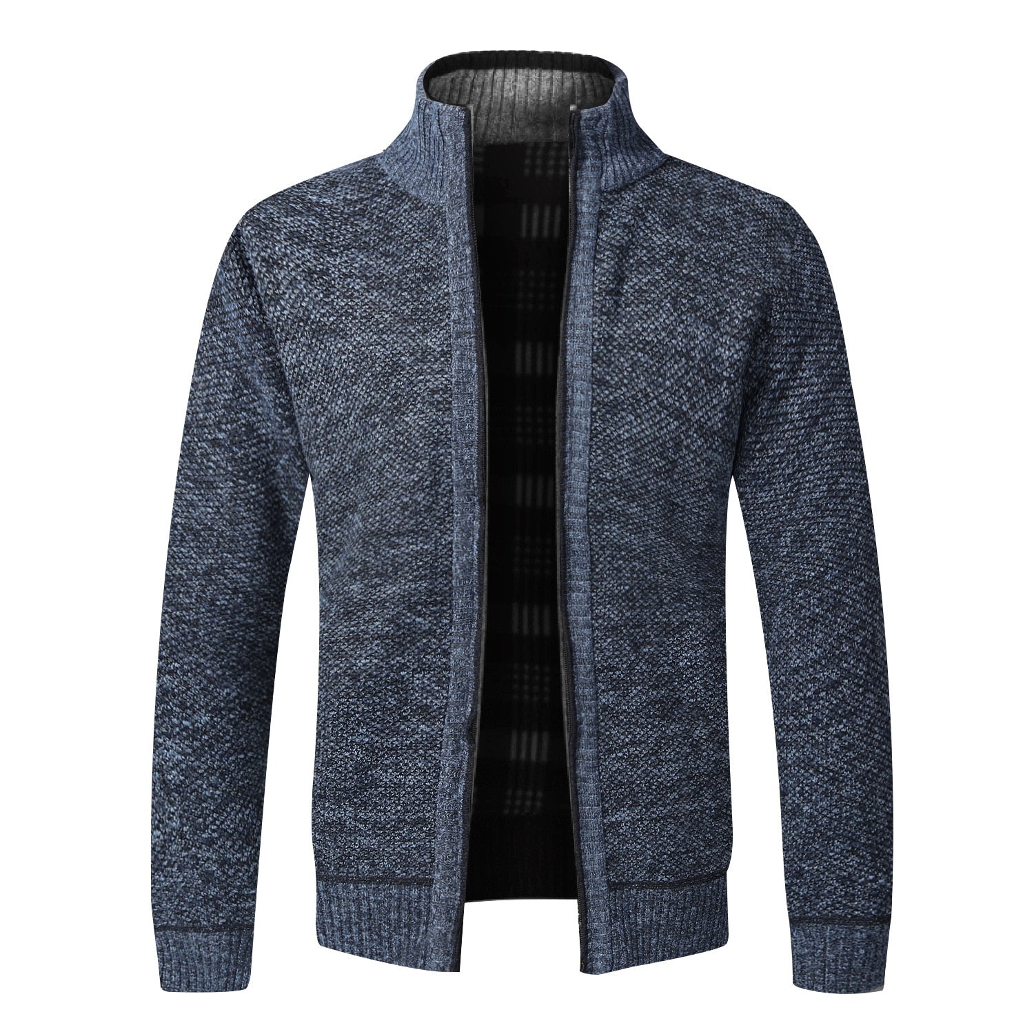 Dunkelblauer Strickjacke für Herren, Reißverschluss, warm, modisch, Winterkleidung.