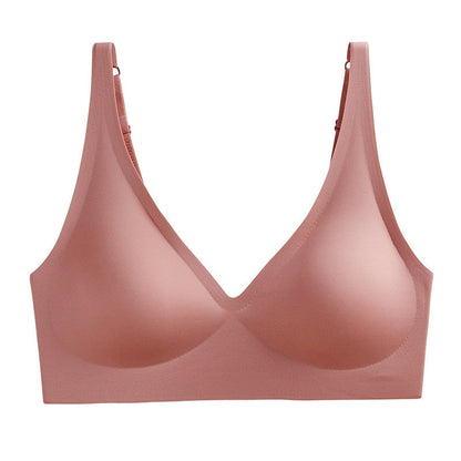 Rosa nahtloser BH, Damenunterwäsche, bequem, ohne Bügel, weiches Material, Alltagsgebrauch.