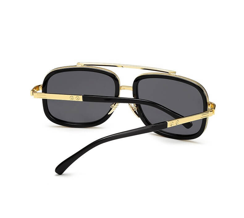Schwarze Sonnenbrille mit goldenen Rahmen, rechteckig, Unisex, modisch, UV-Schutz.