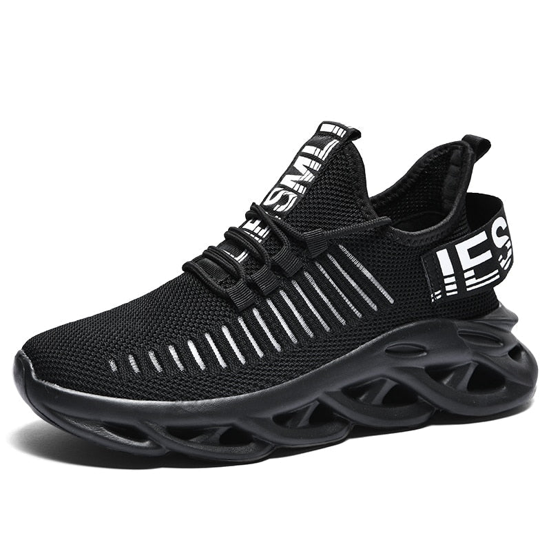 Schwarzer Sportschuh, atmungsaktiv, rutschfeste Sohle, Herren Sneaker, modisch, bequem.