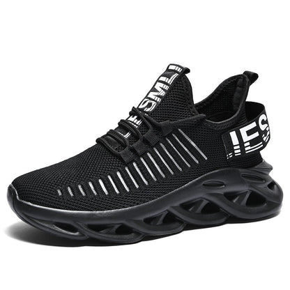 Schwarzer Sportschuh, atmungsaktiv, rutschfeste Sohle, Herren Sneaker, modisch, bequem.