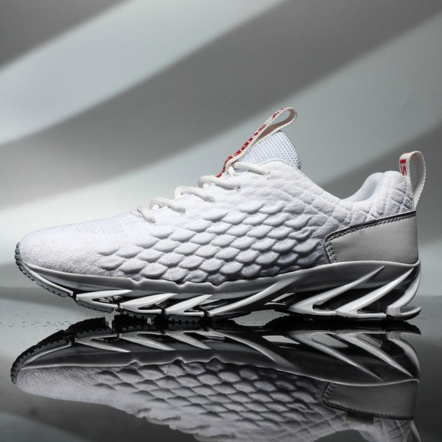 Weiße Sportschuhe mit Fischgrätenmuster, atmungsaktiv, rutschfeste Sohle, Herren Sneaker.