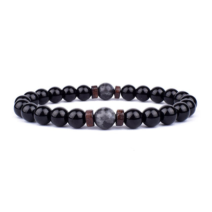 Schwarzes Onyx-Armband mit grauen Marmorperlen, elastisch, Unisex-Schmuck, modisch.