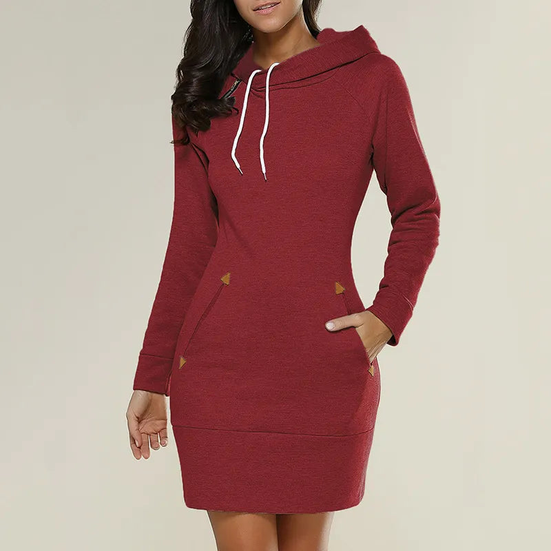 Höstlig hoodie sweatkjol med fickor - Isabella
