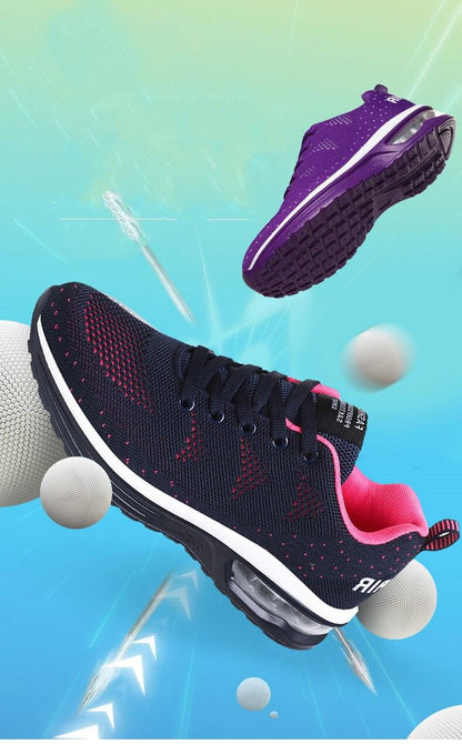 Schwarze Sportschuhe mit pinkem Innenfutter und Luftpolstersohle, Damen Sneaker, atmungsaktiv.