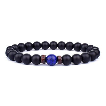 Schwarzes Onyx-Armband mit blauer Lapislazuli-Perle, elastisch, Unisex-Schmuck.