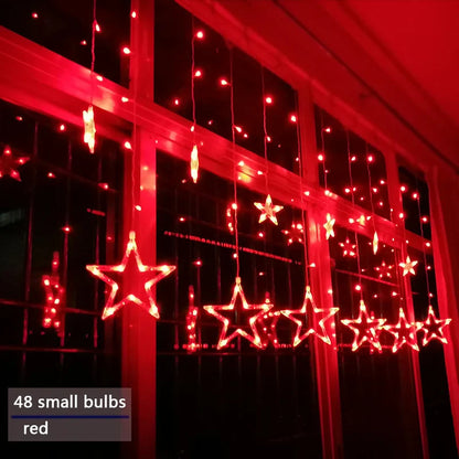 Rote LED-Lichterkette mit Sternen, 48 kleine Glühbirnen, Fensterdekoration, Weihnachten.