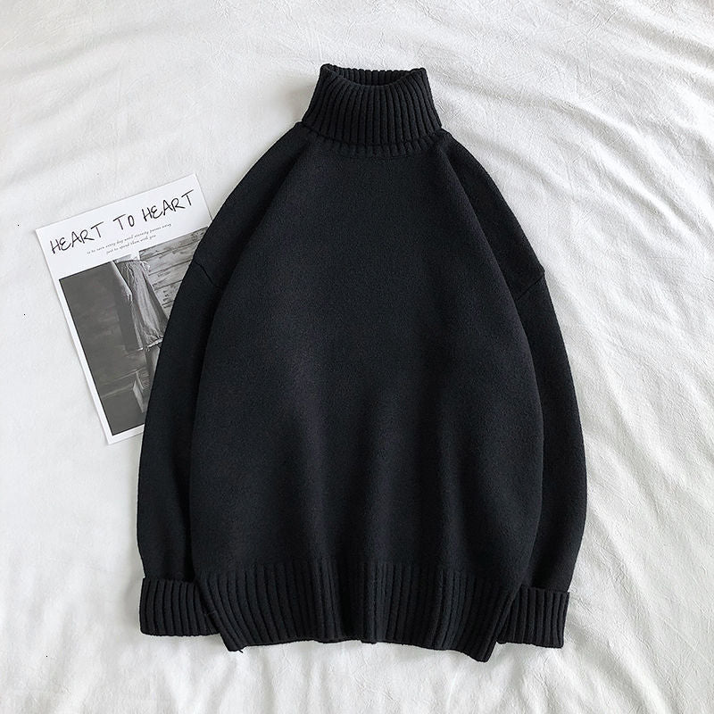 Schwarzer Rollkragenpullover aus Wolle, Unisex, warm, modisch, Herbst-Winter-Kleidung.