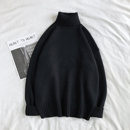 Schwarzer Rollkragenpullover aus Wolle, Unisex, warm, modisch, Herbst-Winter-Kleidung.