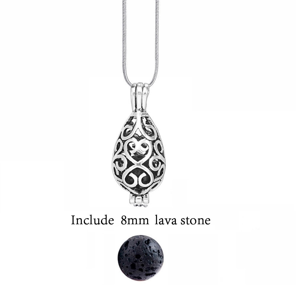Silberner Anhänger mit filigranem Muster und 8mm Lavastein, Schmuck, Halskette, Geschenkidee.