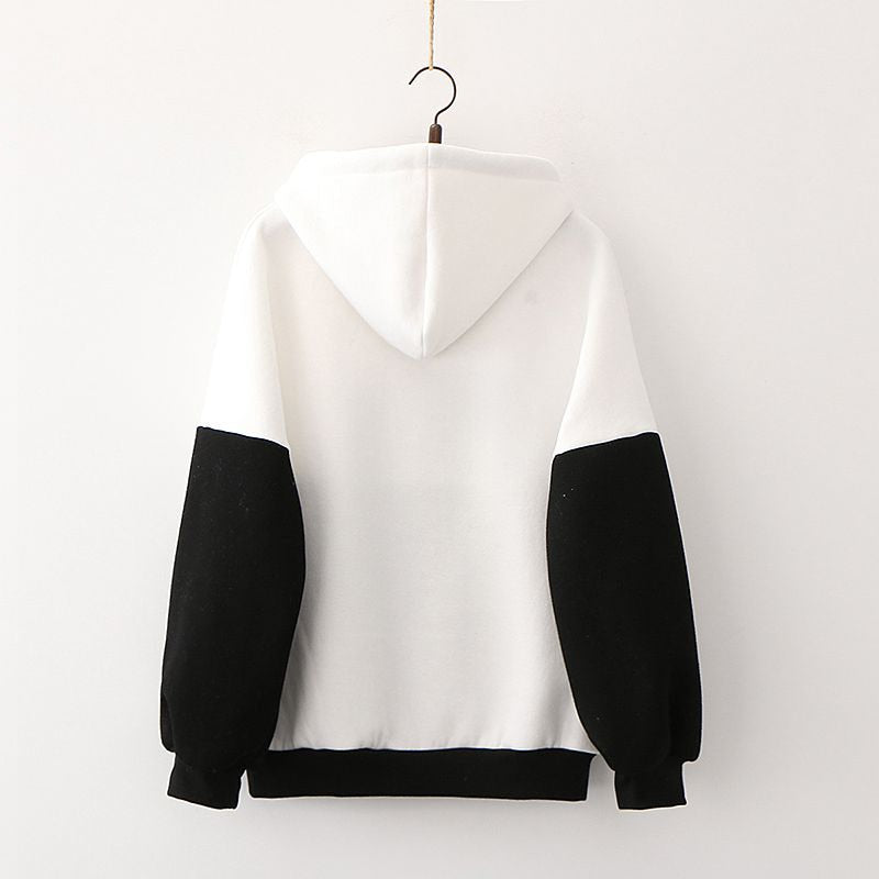 Weißer Hoodie mit schwarzen Ärmeln, Unisex, Baumwolle, Kapuzenpullover, modisch, bequem.