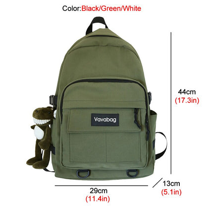 Grüner Rucksack mit Vavabag-Logo, Fronttasche, Plüschtieranhänger, 44cm hoch.
