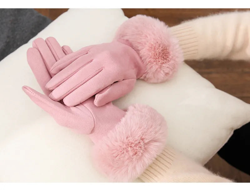 Damenhandschuhe rosa, Kunstpelz, Wintermode, warm, elegant, Accessoire, stilvoll, weich