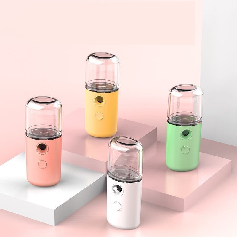 Tragbarer Mini-Luftbefeuchter in Rosa, Gelb, Grün, Weiß; USB, kompakt, modern, für Zuhause.
