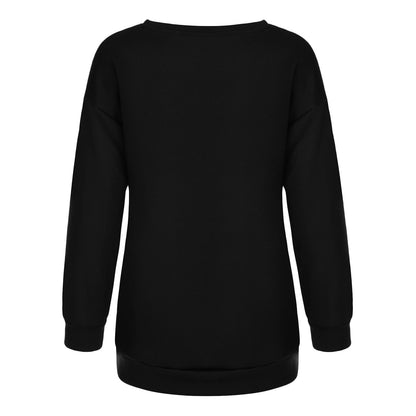Schwarzer Damenpullover, langärmelig, Baumwolle, lässig, modisch, Rückansicht.
