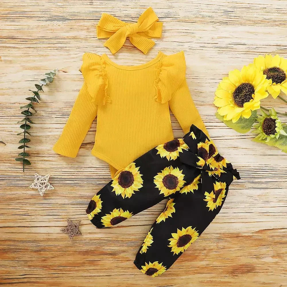 2-delad babyoutfit med solrosmönster – SolLeende