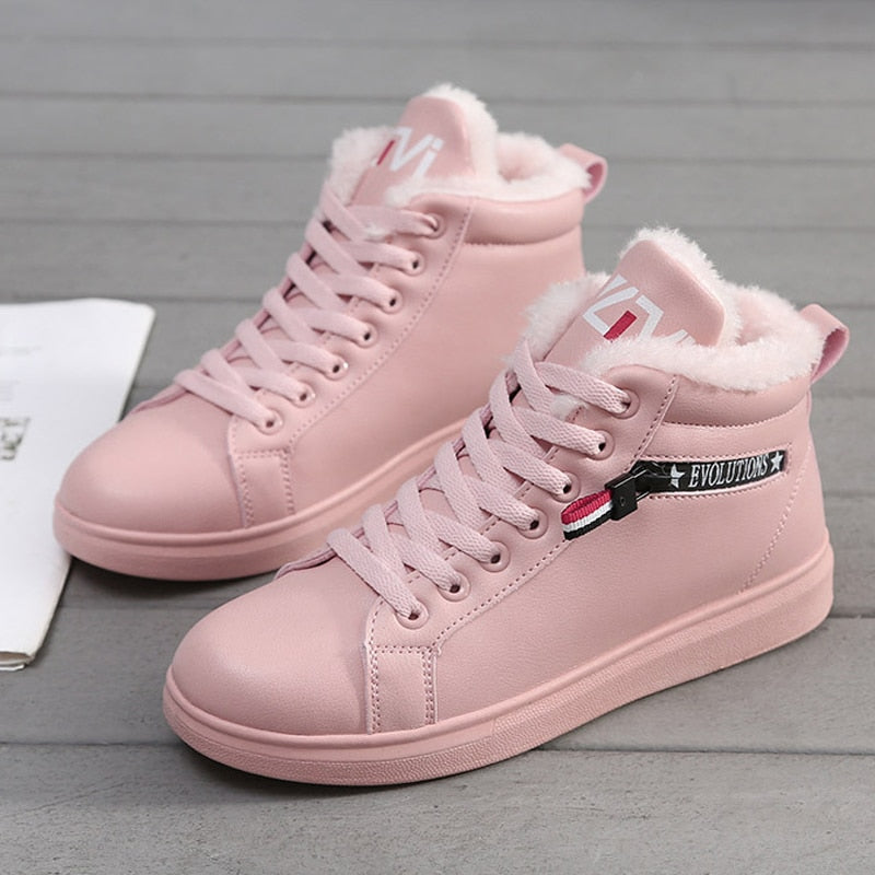 Rosa Damen-Sneaker mit Fellfutter, modisch, bequem, ideal für Herbst/Winter.